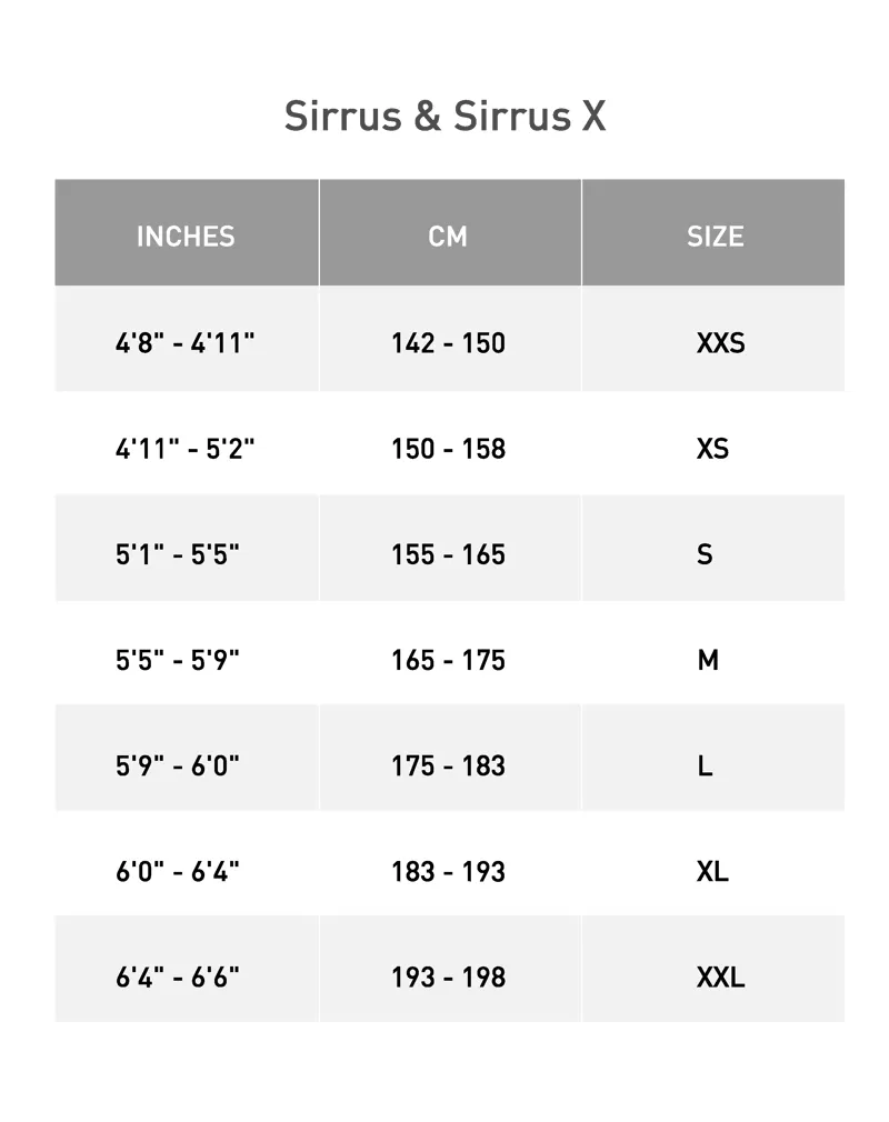 specialized sirrus size chart